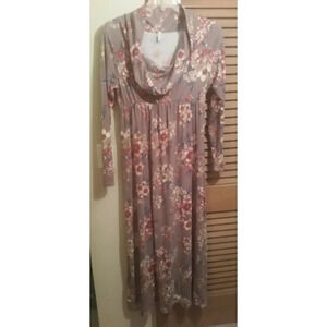 Mother Bee Taupe Flowered Cowl Neck Maternity Maxi